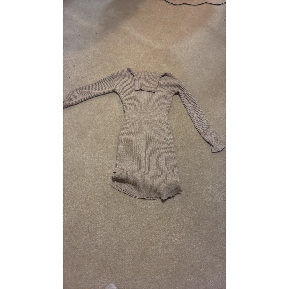 Chic Ribbed Knit Off-the-Shoulder Mini Dress in Taupe